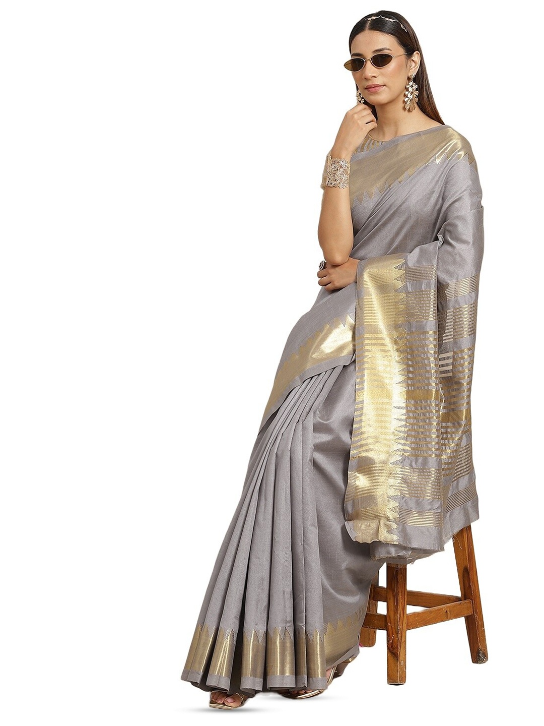 

KALINI Woven Design Zari Pure Silk Saree, Grey