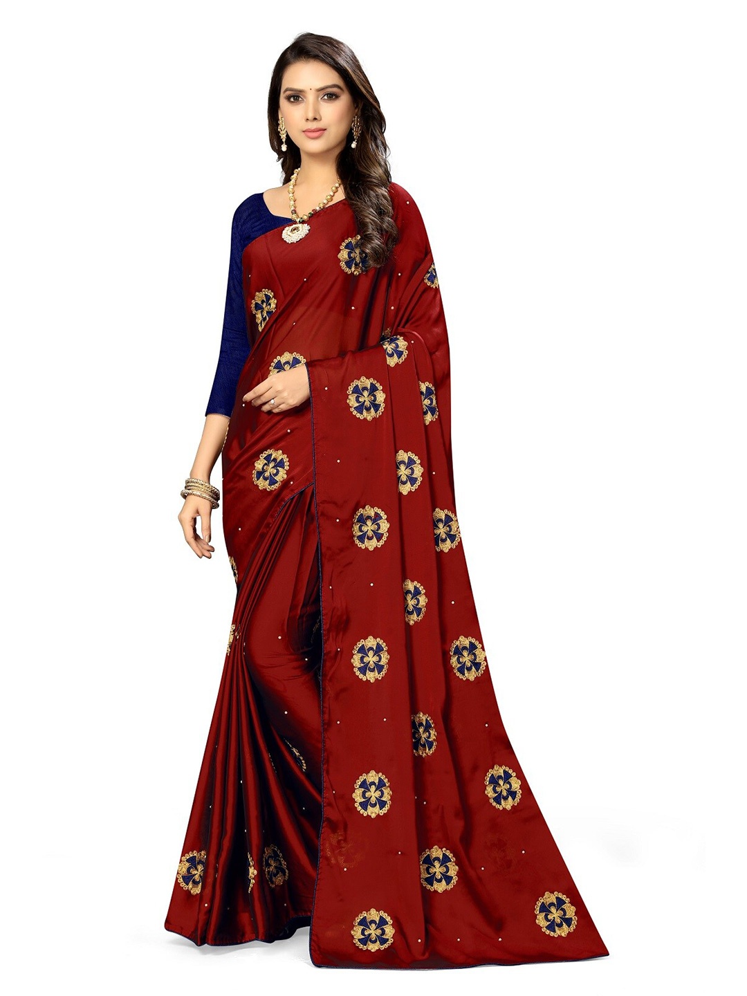 

KALINI Ethnic Motifs Embroidered Pure Silk Saree, Maroon