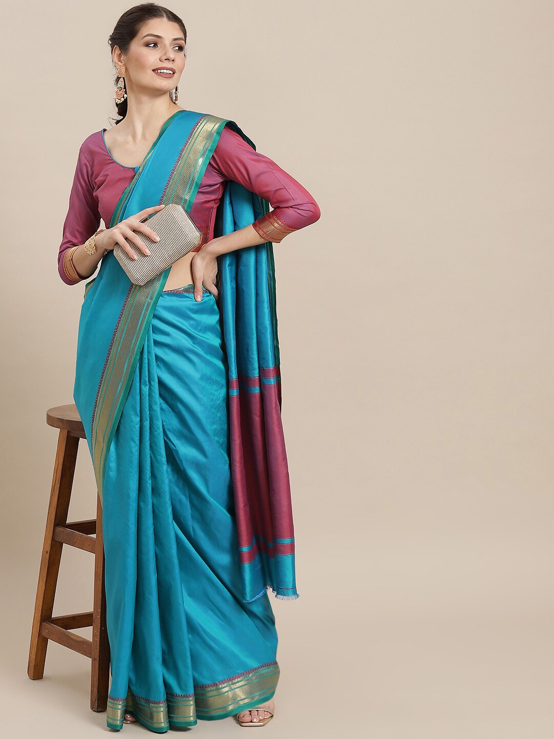 

KALINI Zari Detailed Silk Cotton Saree, Blue