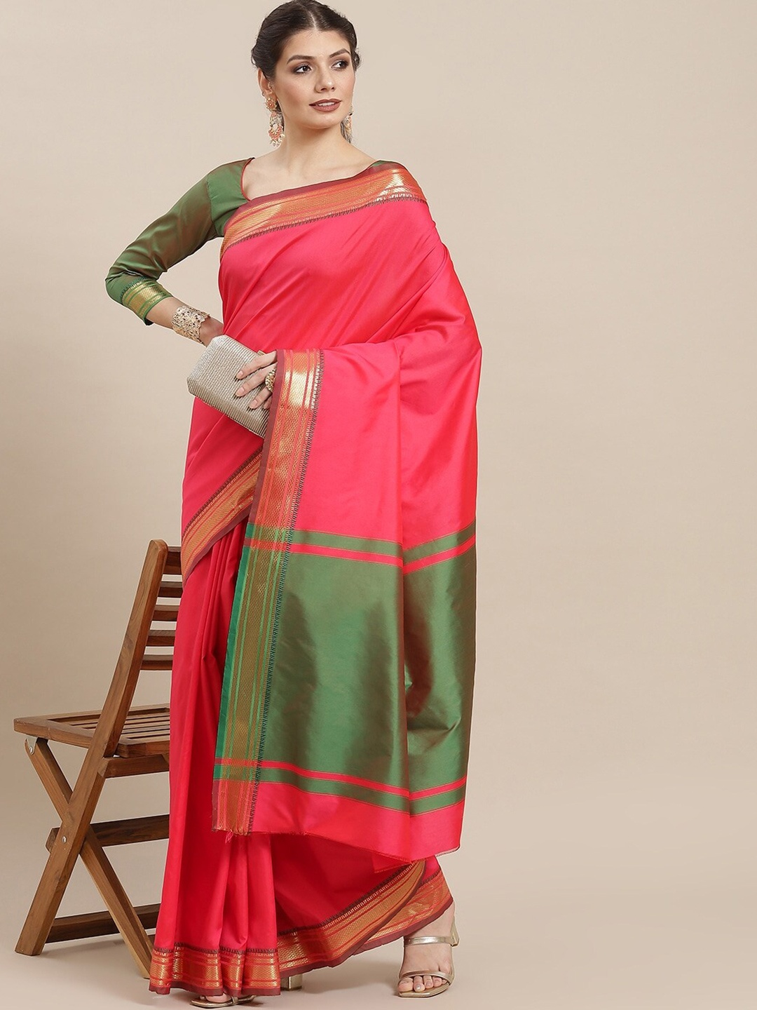 

KALINI Zari Silk Cotton Saree, Pink