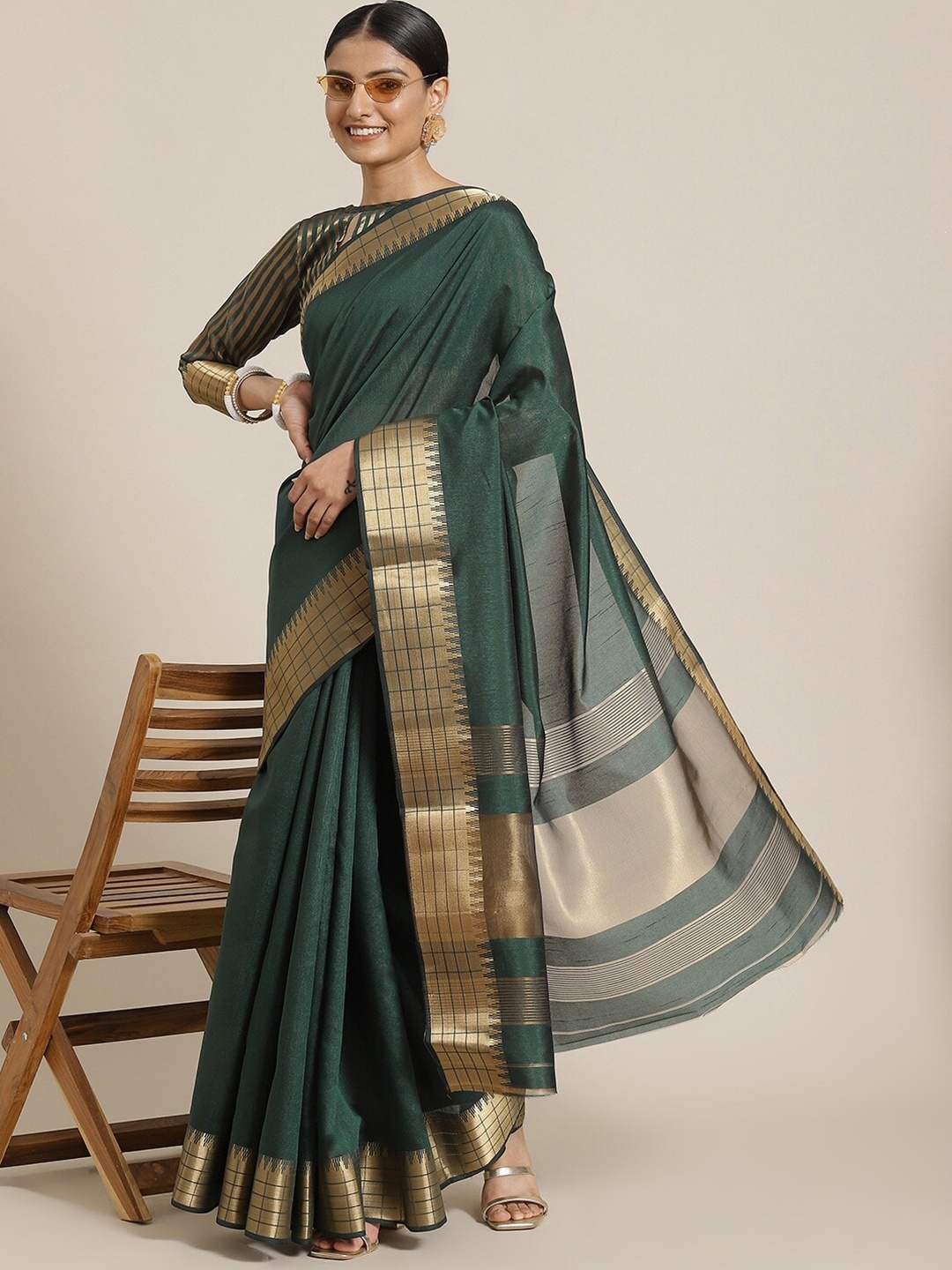 

KALINI Zari Pure Silk Banarasi Saree, Green