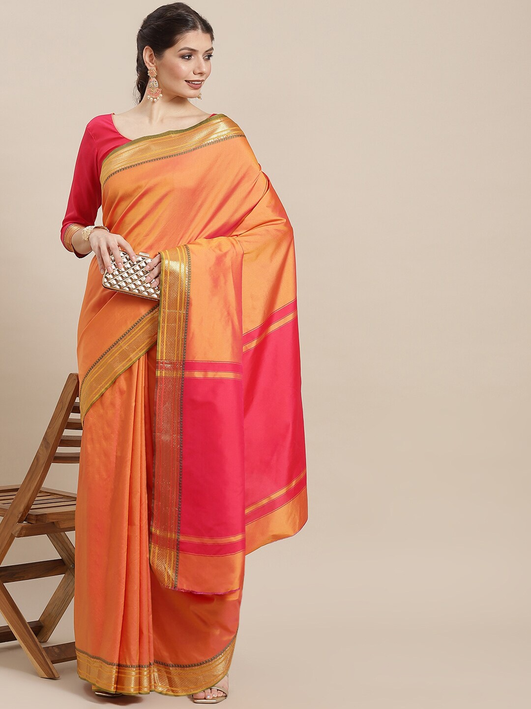 

KALINI Zari Silk Cotton Banarasi Saree, Peach