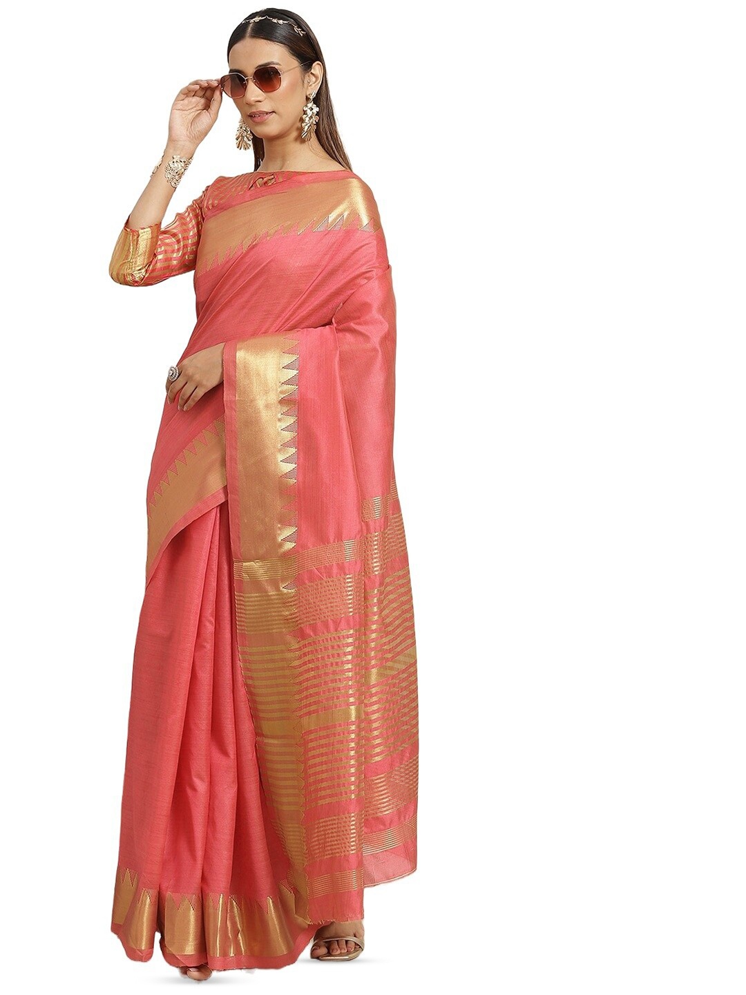 

KALINI Zari Detailed Pure Silk Saree, Pink