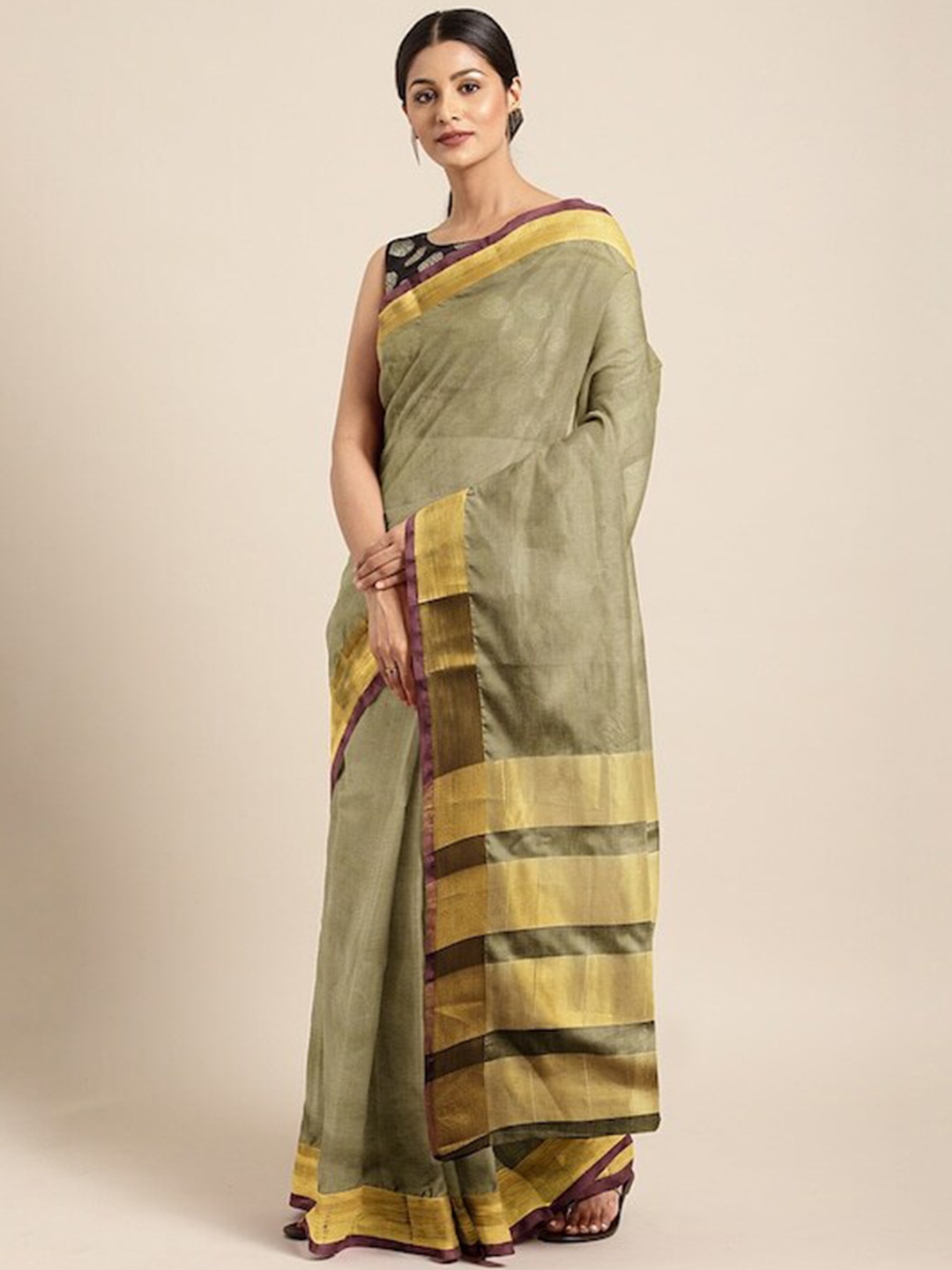 

KALINI Zari Detailed Silk Cotton Saree, Silver