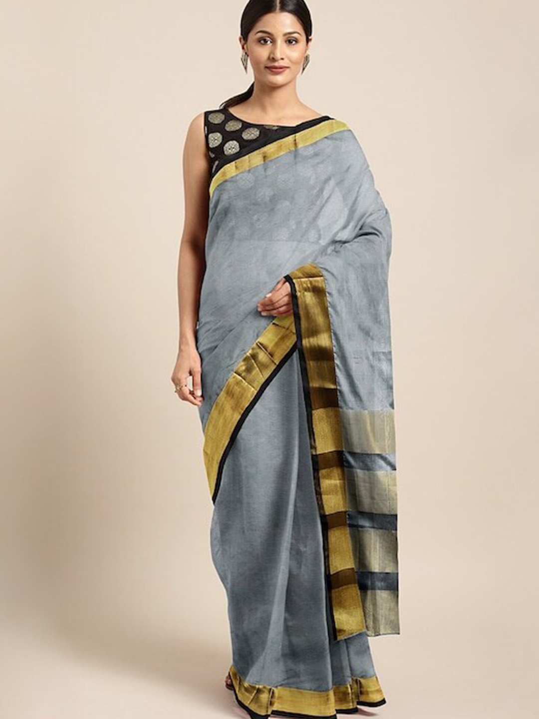 

KALINI Zari Silk Cotton Banarasi Saree, Grey