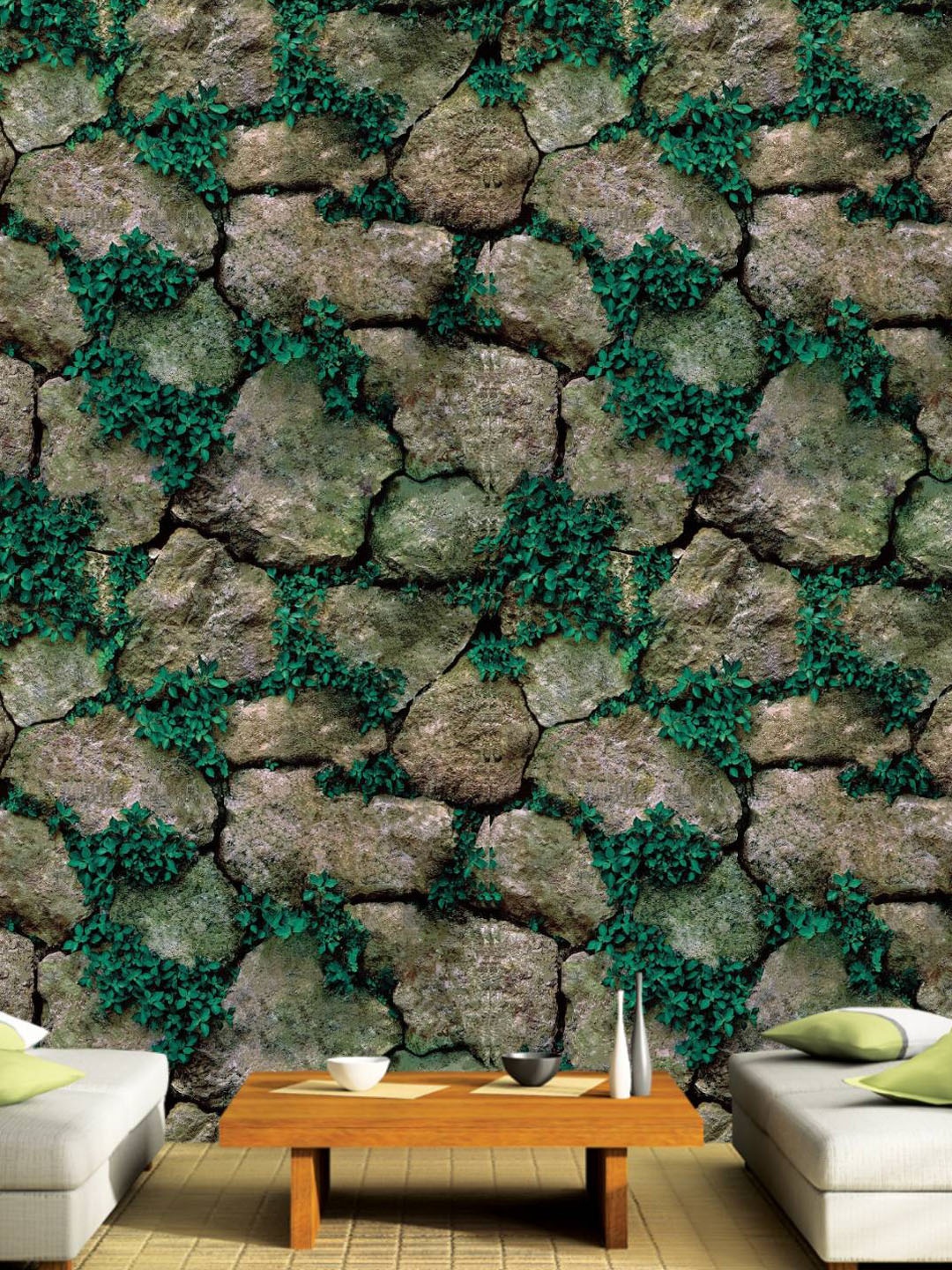 

Jaamso Royals Green Grass On Brick Stone Pattern Waterproof Self Adhesive Decor Wallpaper