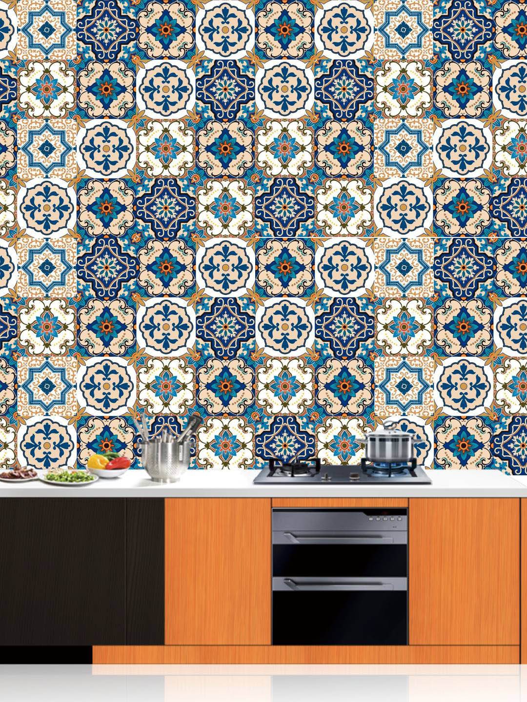 

Jaamso Royals Hexagun Art Printed Self-Adhesive Wall Sticker, Blue