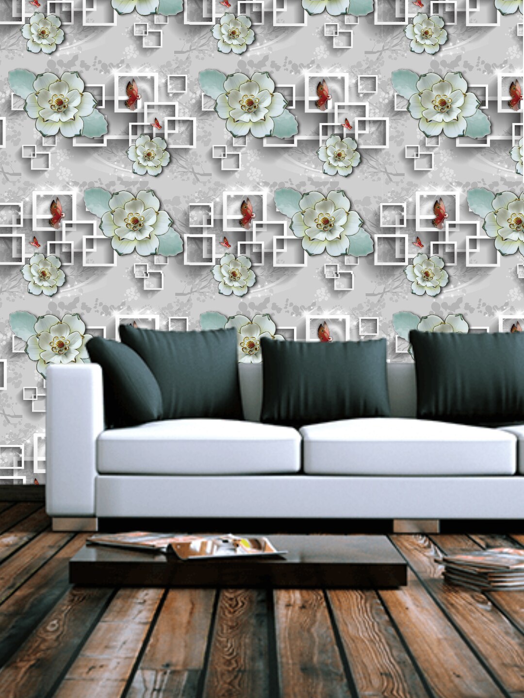 

Jaamso Royals Grey & Green Floral Printed Self-Adhesive Wall Sticker