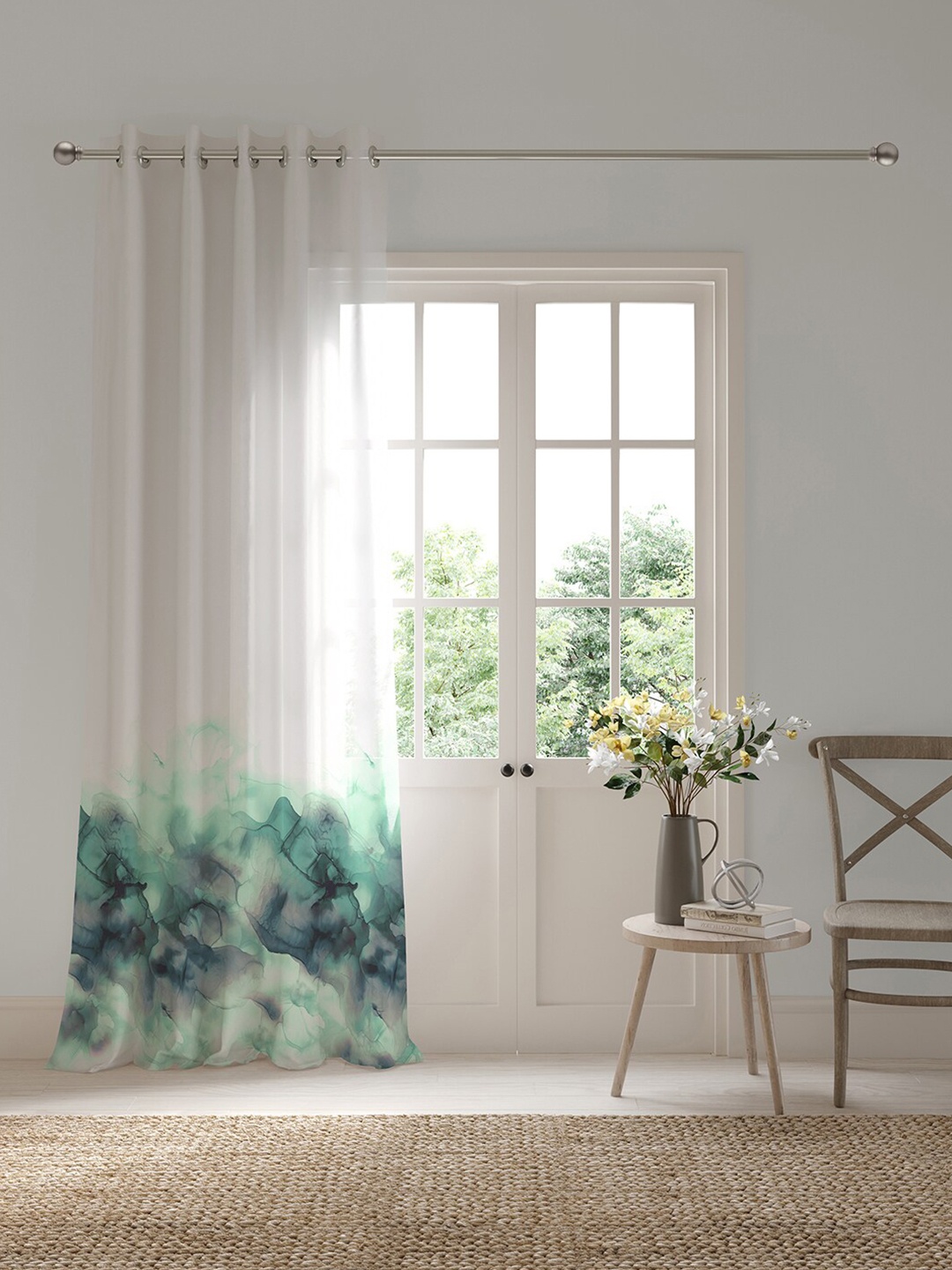 

DDecor Turquoise Blue & White Abstract Sheer Long Door Curtain
