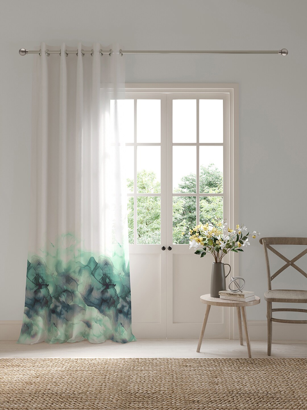 

DDecor Turquoise Blue & White Abstract Sheer Door Curtain