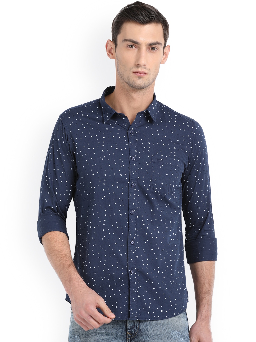 

Crocodile Men Navy Blue Slim Fit Printed Casual Shirt