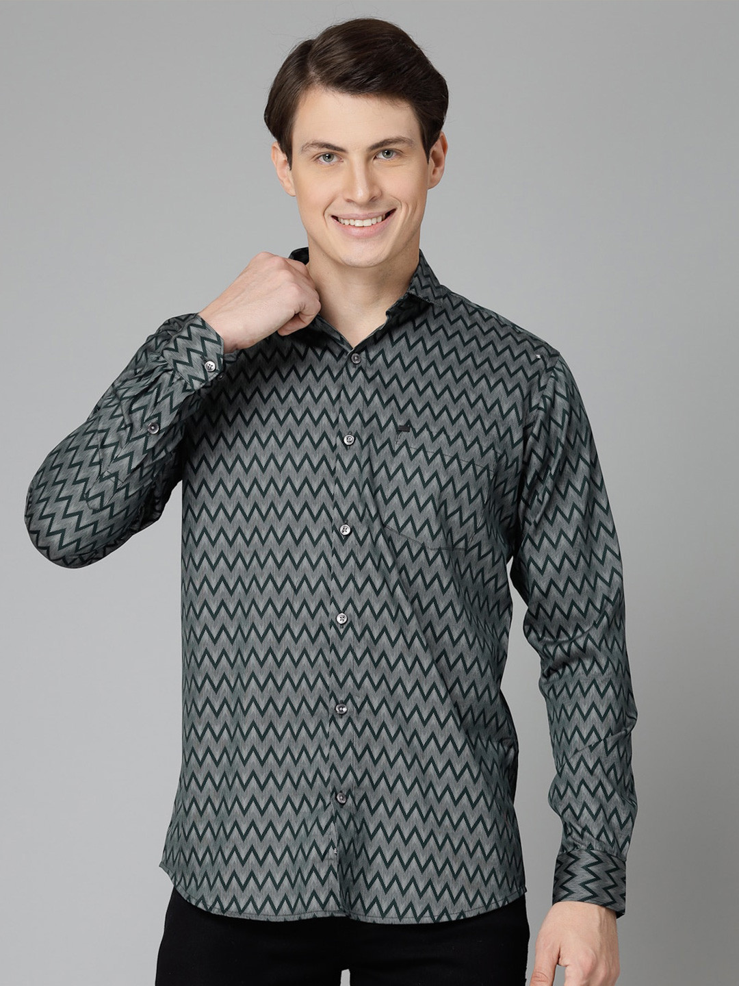 

JADEBERRY Standard Opaque Chevron Printed Cotton Casual Shirt, Blue