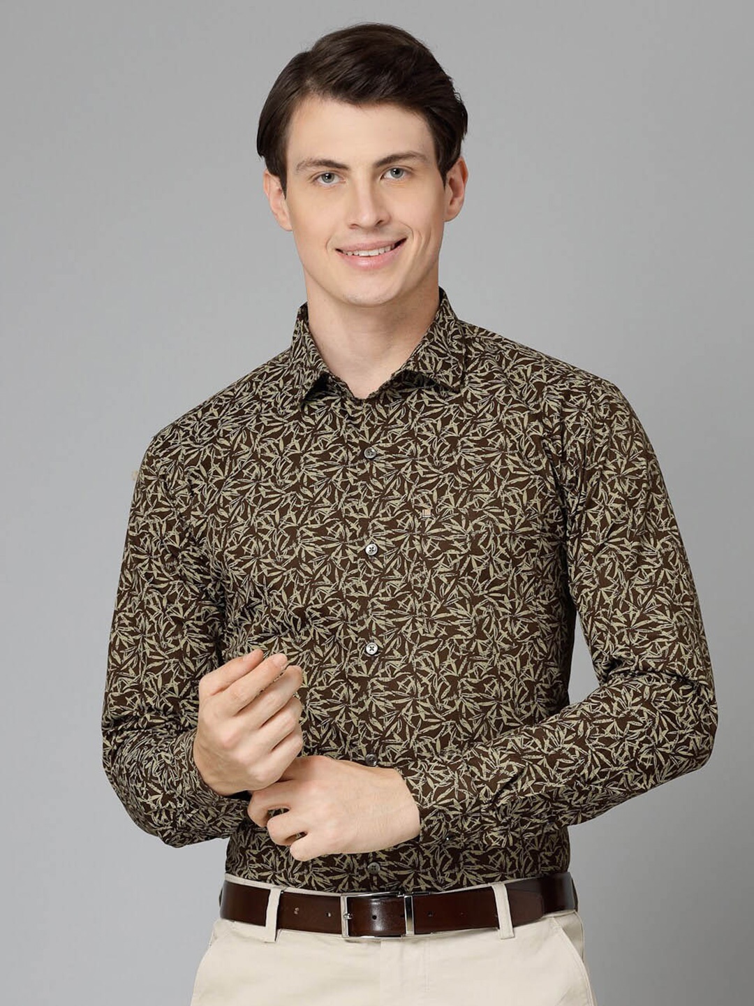 

JADEBERRY Men Standard Floral Printed Cotton Formal Shirt, Brown