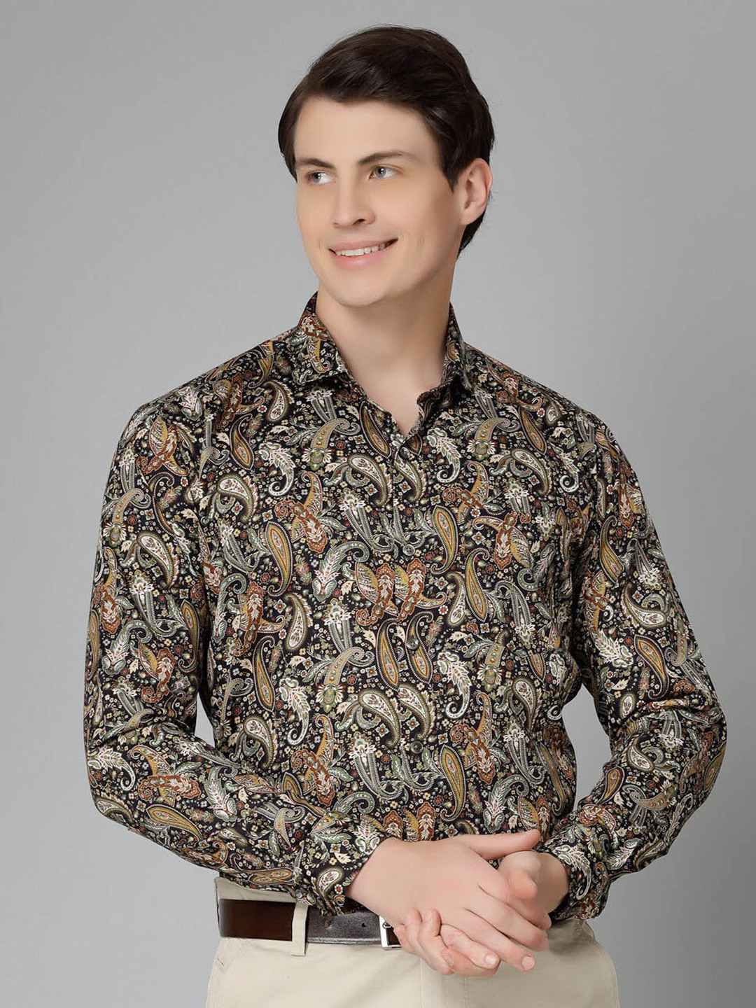

JADEBERRY Standard Floral Opaque Printed Cotton Formal Shirt, Gold