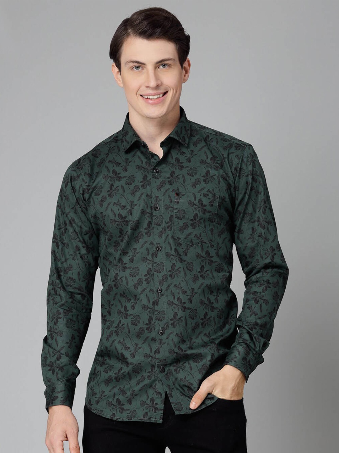 

JADEBERRY Men Standard Floral Printed Cotton Casual Shirt, Green