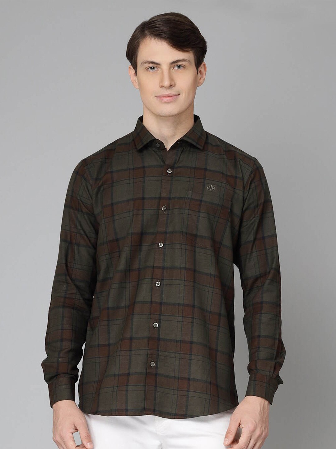 

JADEBERRY Standard Tartan Checked Cotton Casual Shirt, Grey