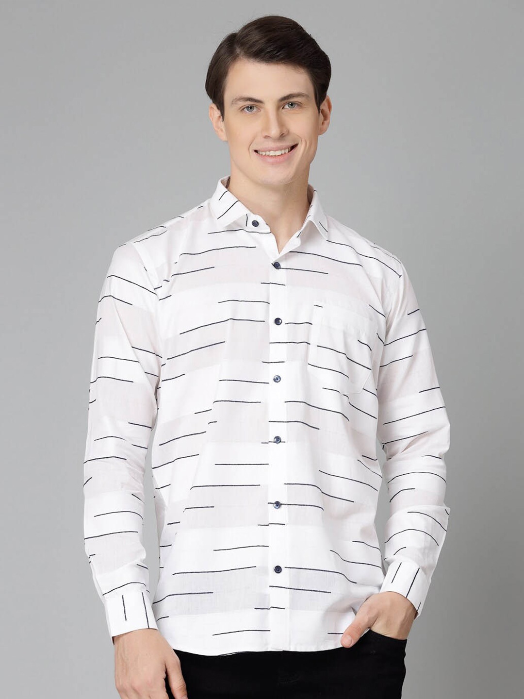 

JADEBERRY Spread Collar Standard Abstract Printed Casual Shirt, White