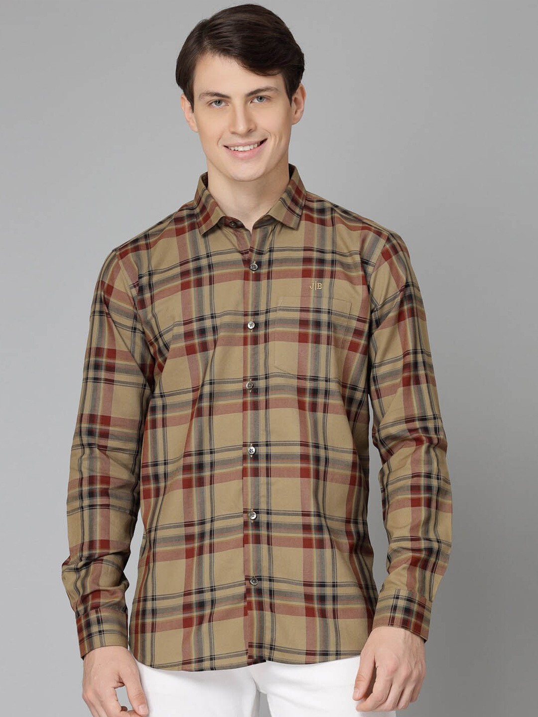 

JADEBERRY Standard Tartan Checked Cotton Casual Shirt, Brown
