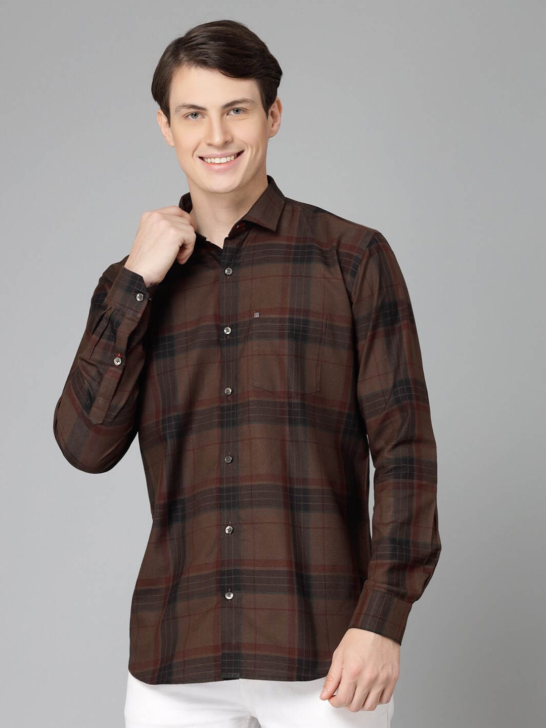 

JADEBERRY Standard Tartan Checks Opaque Checked Cotton Casual Shirt, Brown