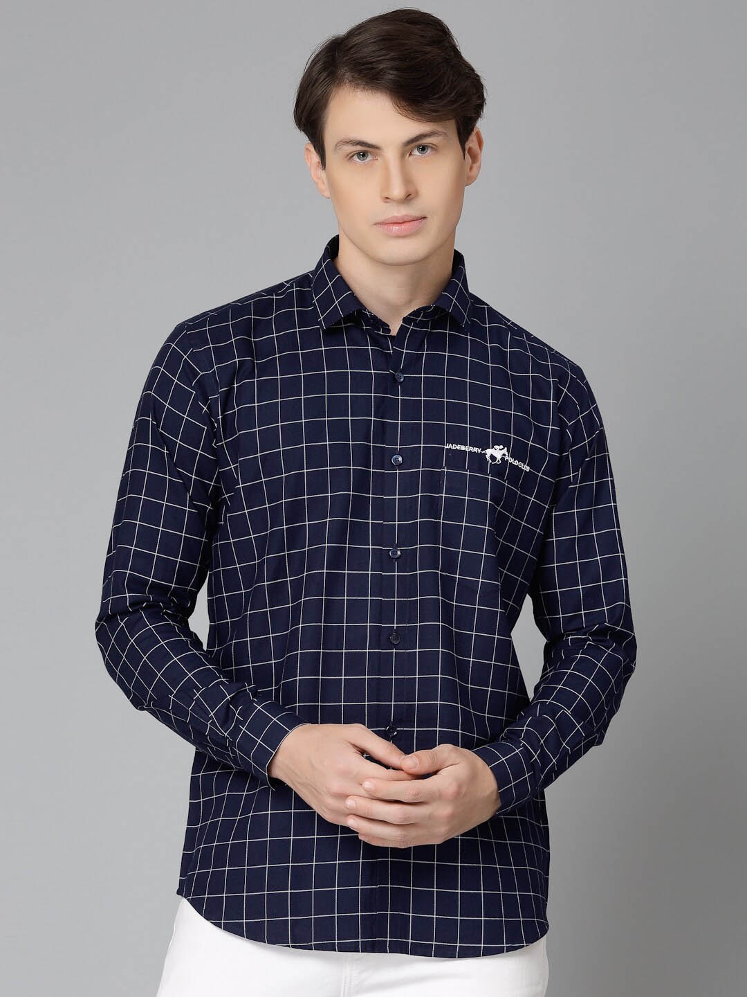 

JADEBERRY Standard Grid Tattersall Checks Opaque Checked Cotton Casual Shirt, Blue