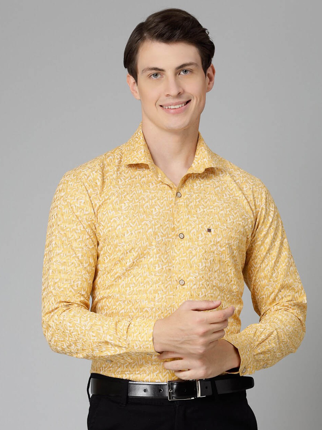 

JADEBERRY Standard Floral Opaque Printed Cotton Formal Shirt, Yellow