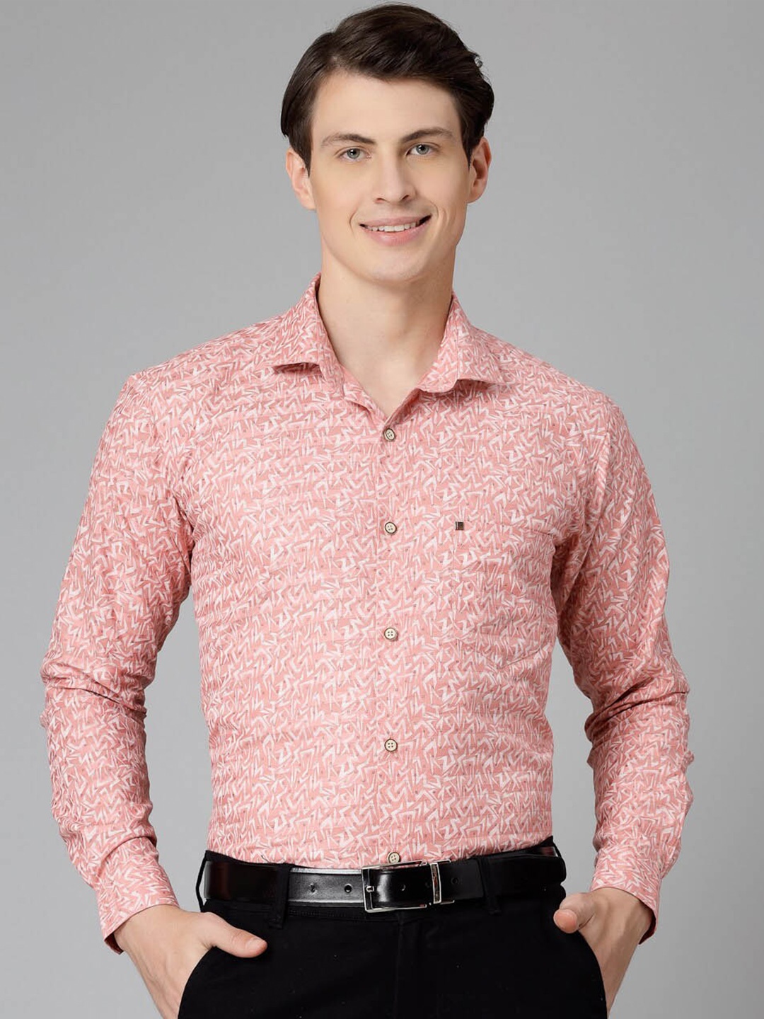 

JADEBERRY Standard Abstract Printed Spread Collar Cotton Formal Shirt, Pink