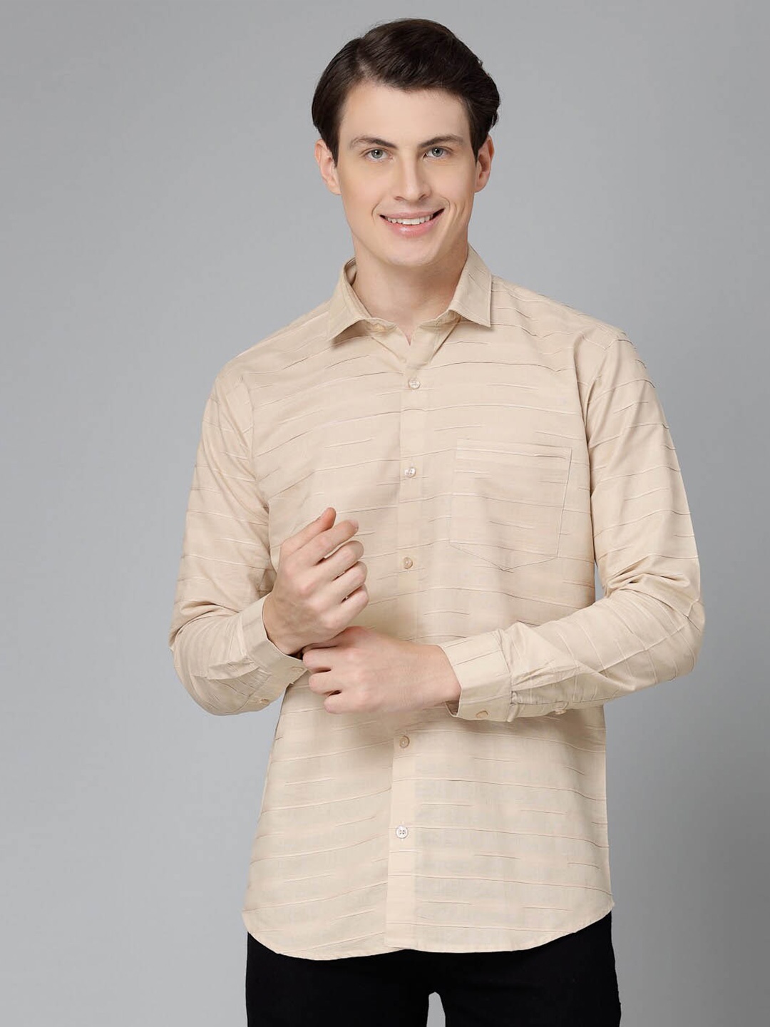 

JADEBERRY Men Standard Horizontal Striped Cotton Casual Shirt, Beige