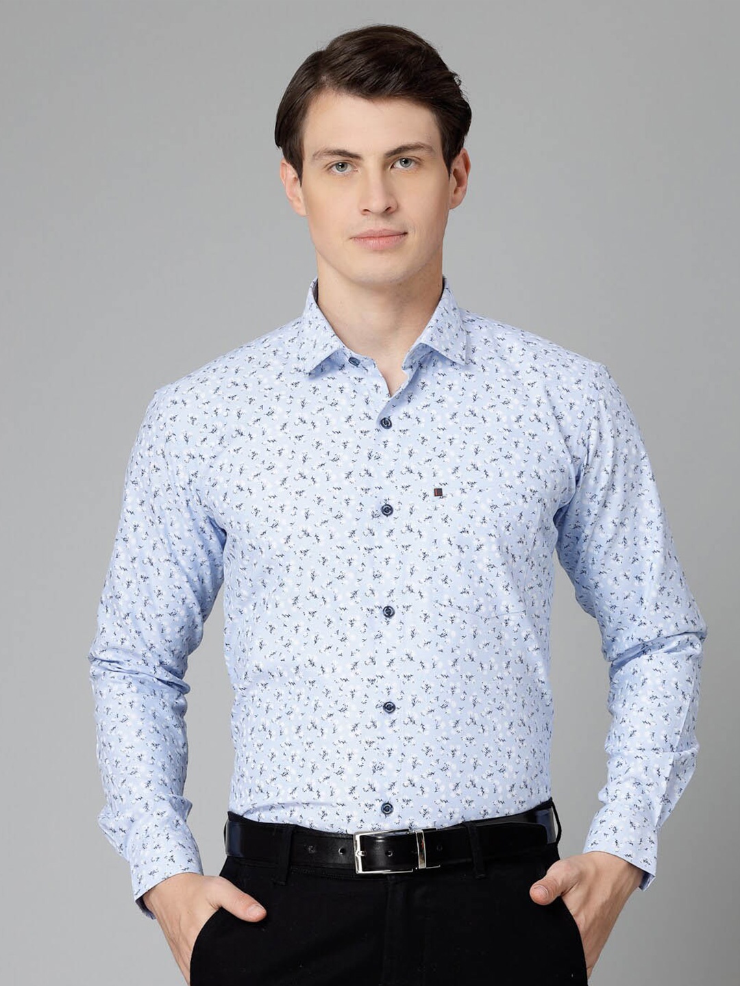 JADEBERRY Standard Floral Printed Cotton Formal Shirt, Blue