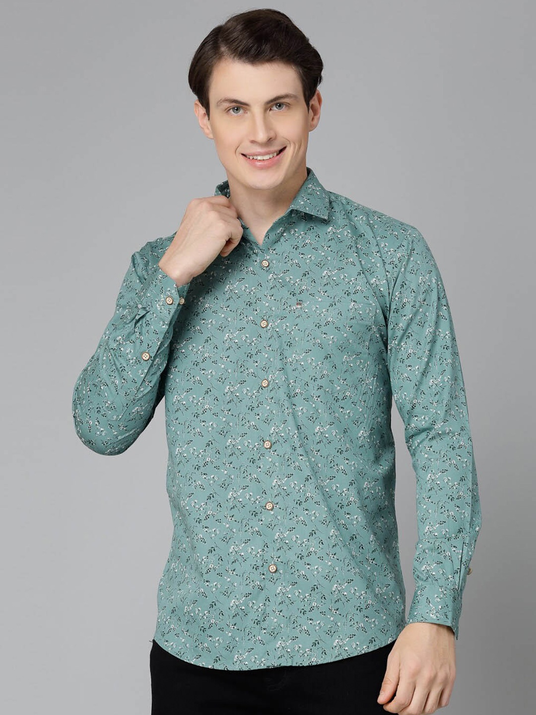 

JADEBERRY Standard Floral Printed Cotton Casual Shirt, Green