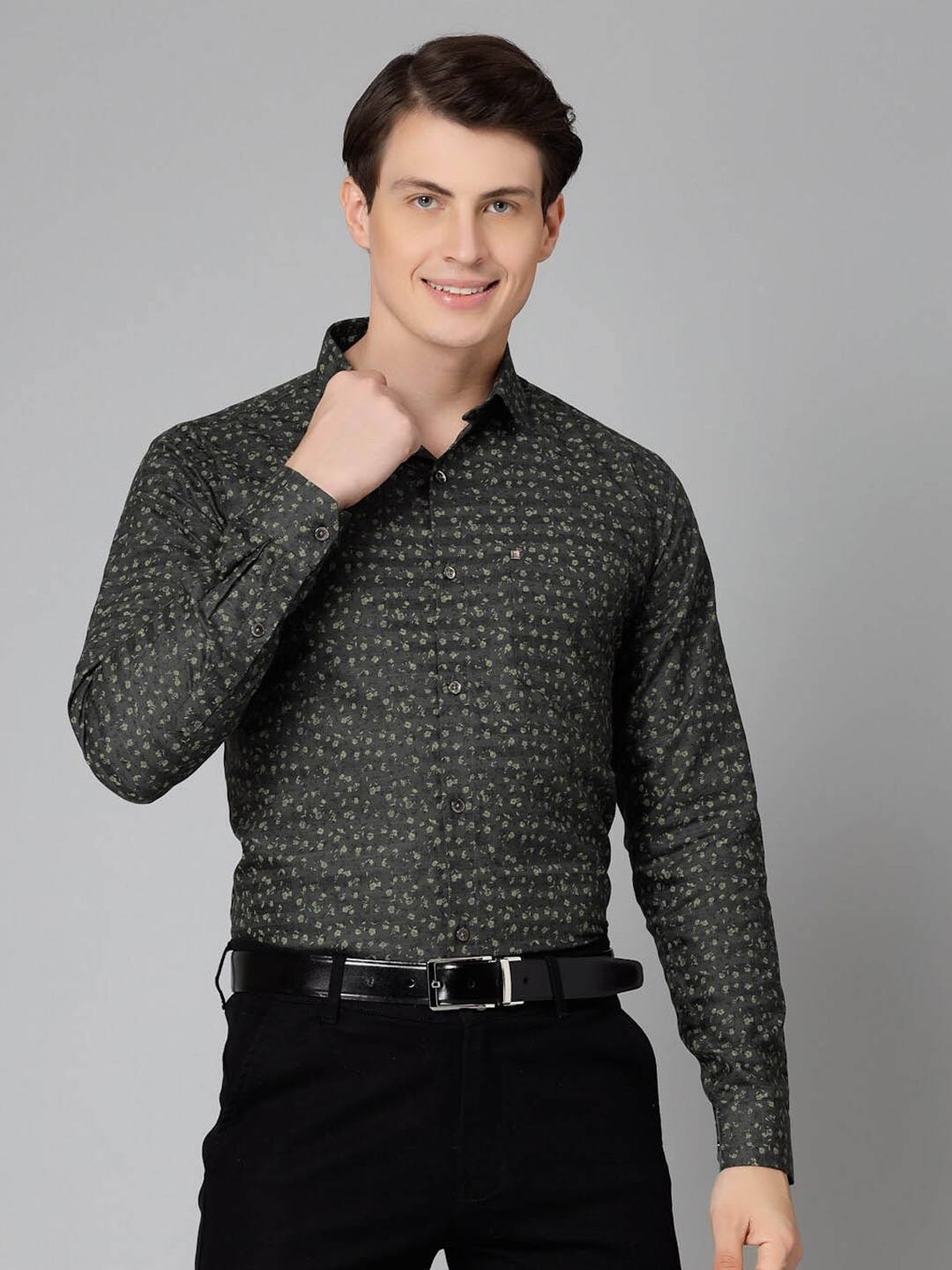

JADEBERRY Standard Floral Printed Spread Collar Cotton Formal Shirt, Green
