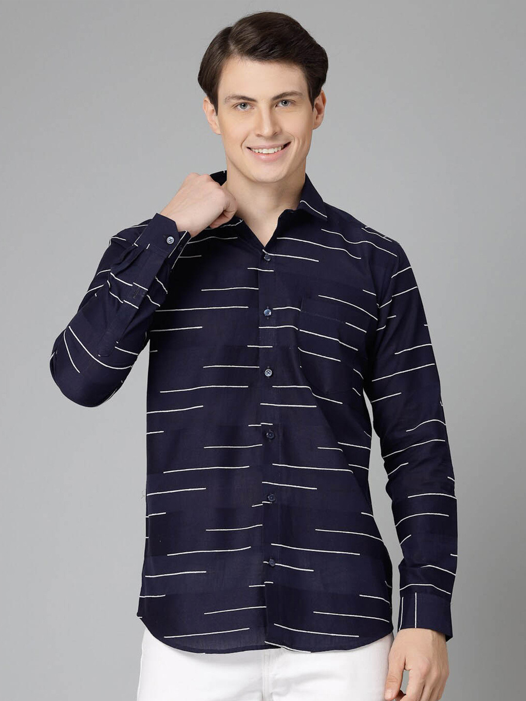 

JADEBERRY Standard Abstract Printed Spread Collar Cotton Causal Shirt, Blue
