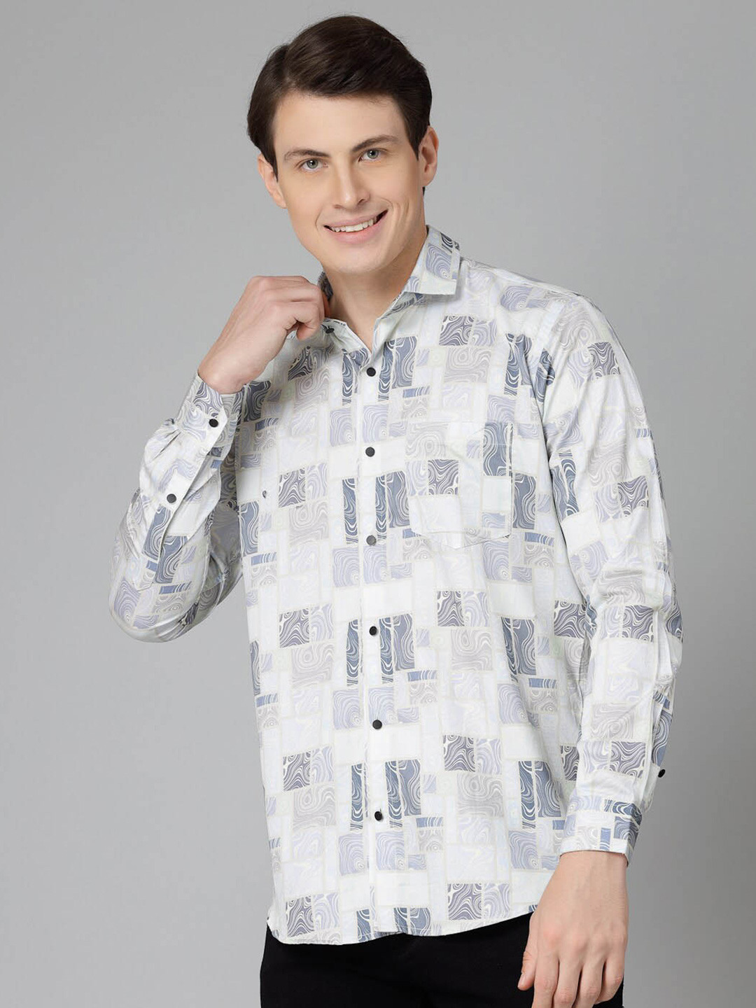 

JADEBERRY Standard Abstract Printed Cotton Casual Shirt, Grey