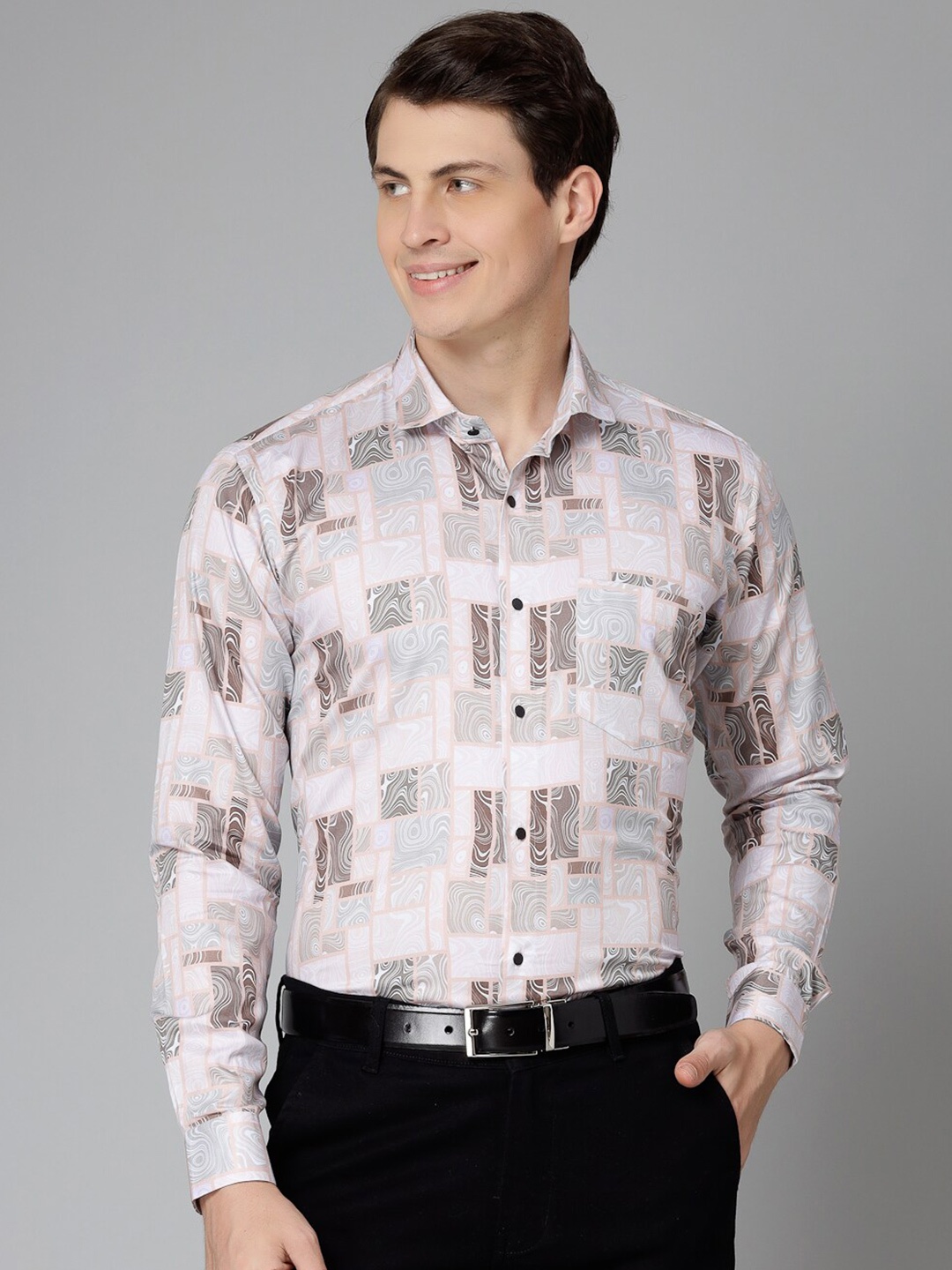 

JADEBERRY Abstract Printed Standard Cotton Formal Shirt, Pink