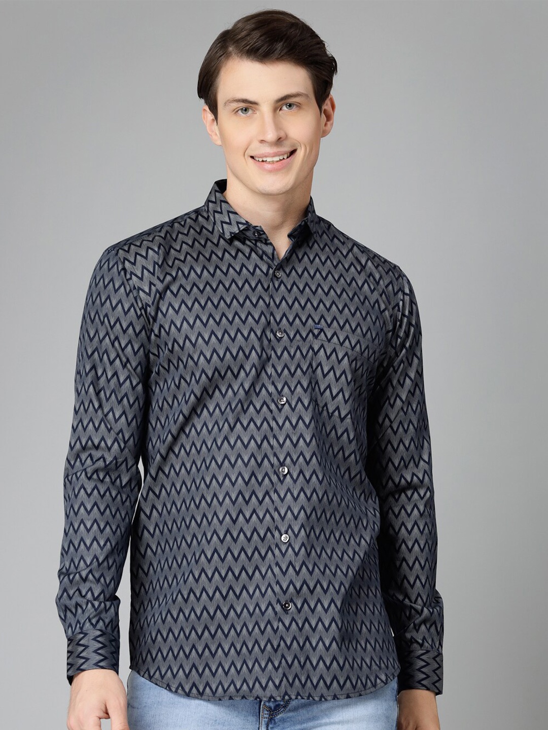 

JADEBERRY Men Standard Opaque Printed Cotton Formal Shirt, Blue