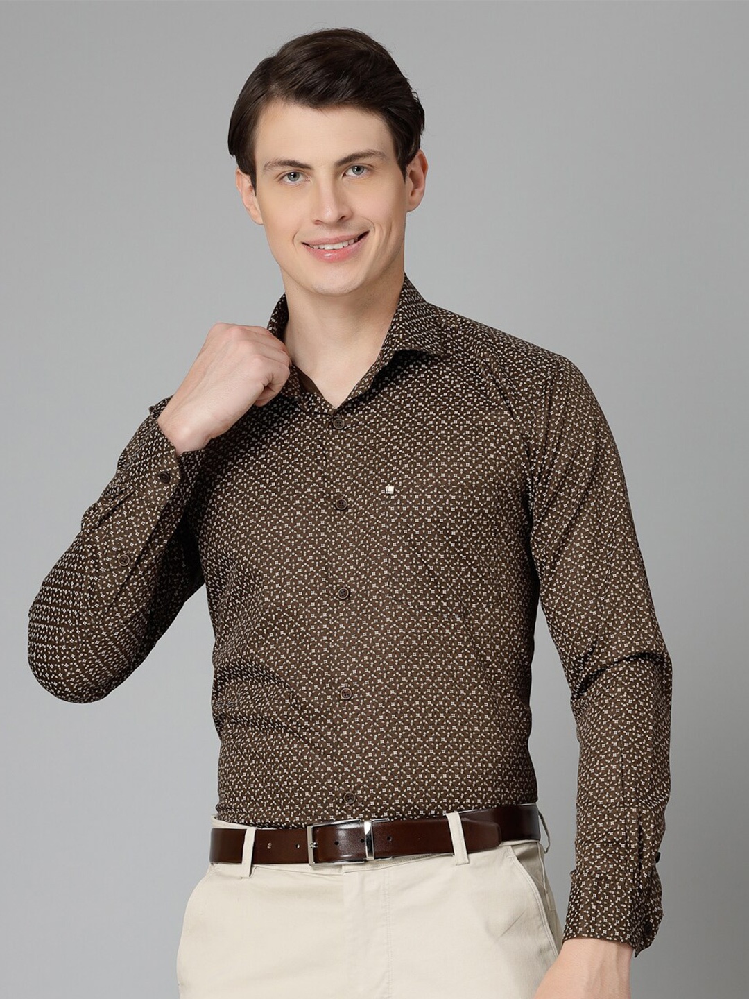 

JADEBERRY Standard Conversational Printed Cotton Formal Shirt, Brown