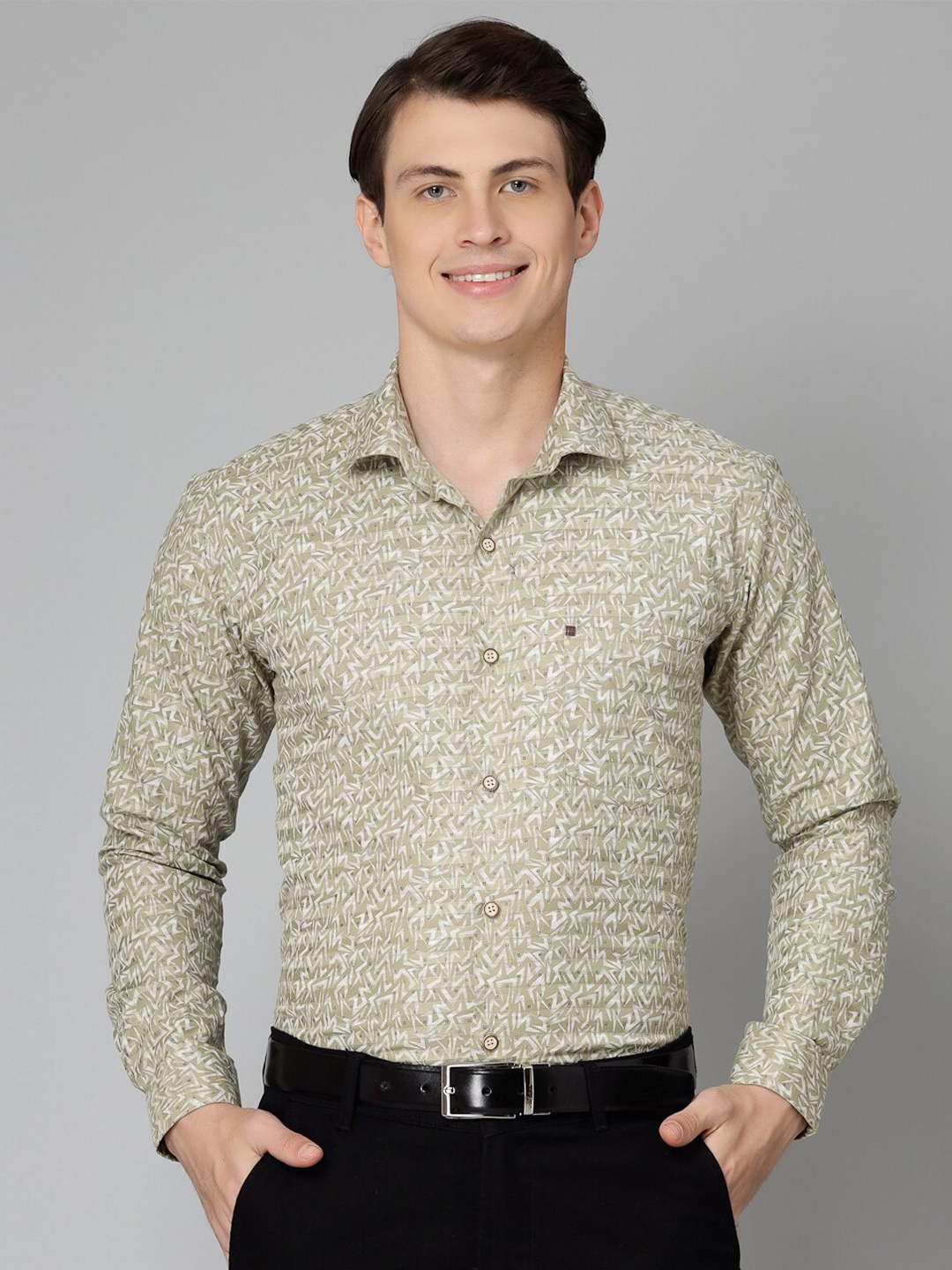

JADEBERRY Standard Abstract Printed Cotton Formal Shirt, Green