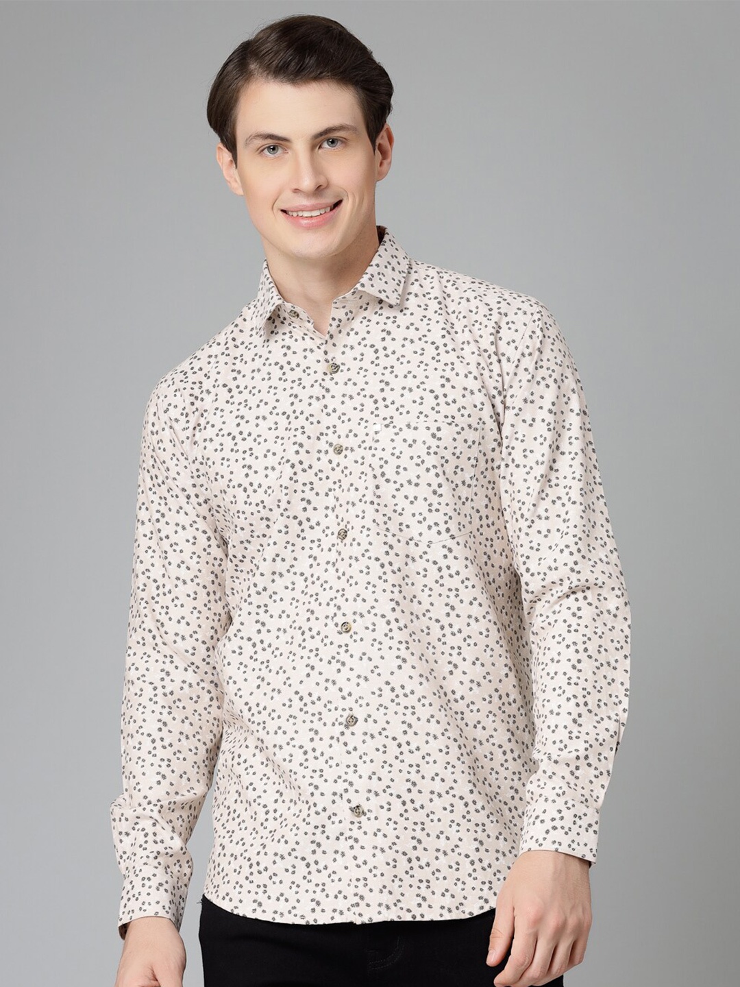 

JADEBERRY Standard Floral Opaque Printed Cotton Casual Shirt, Cream