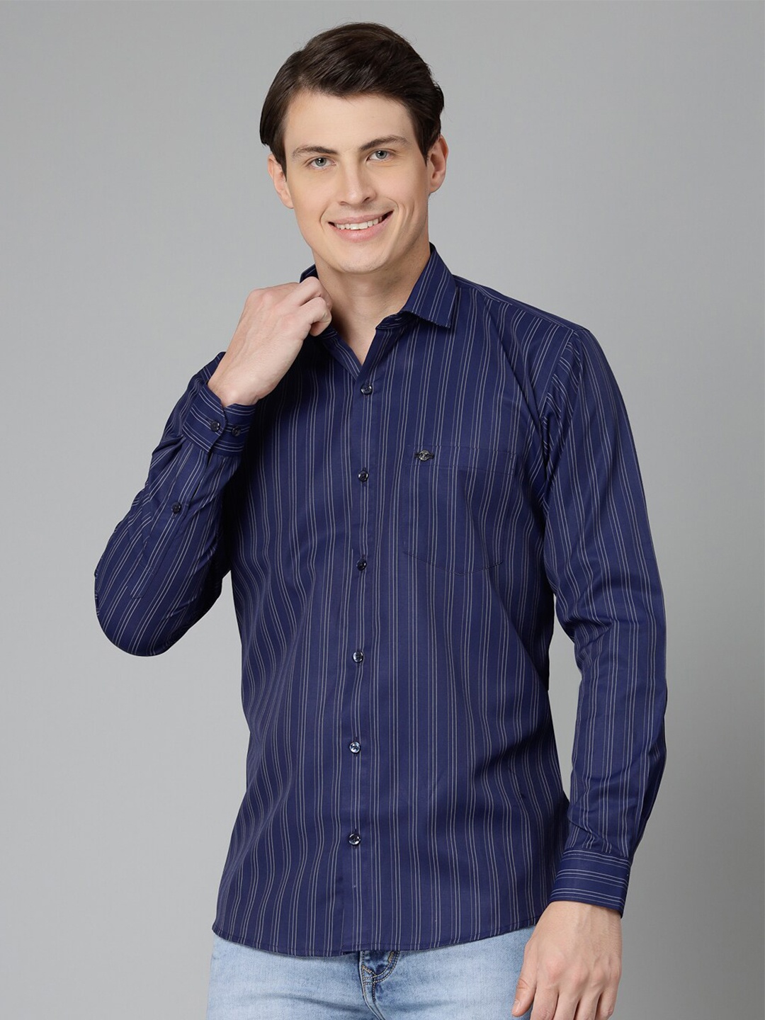 

JADEBERRY Standard Vertical Striped Cotton Casual Shirt, Blue