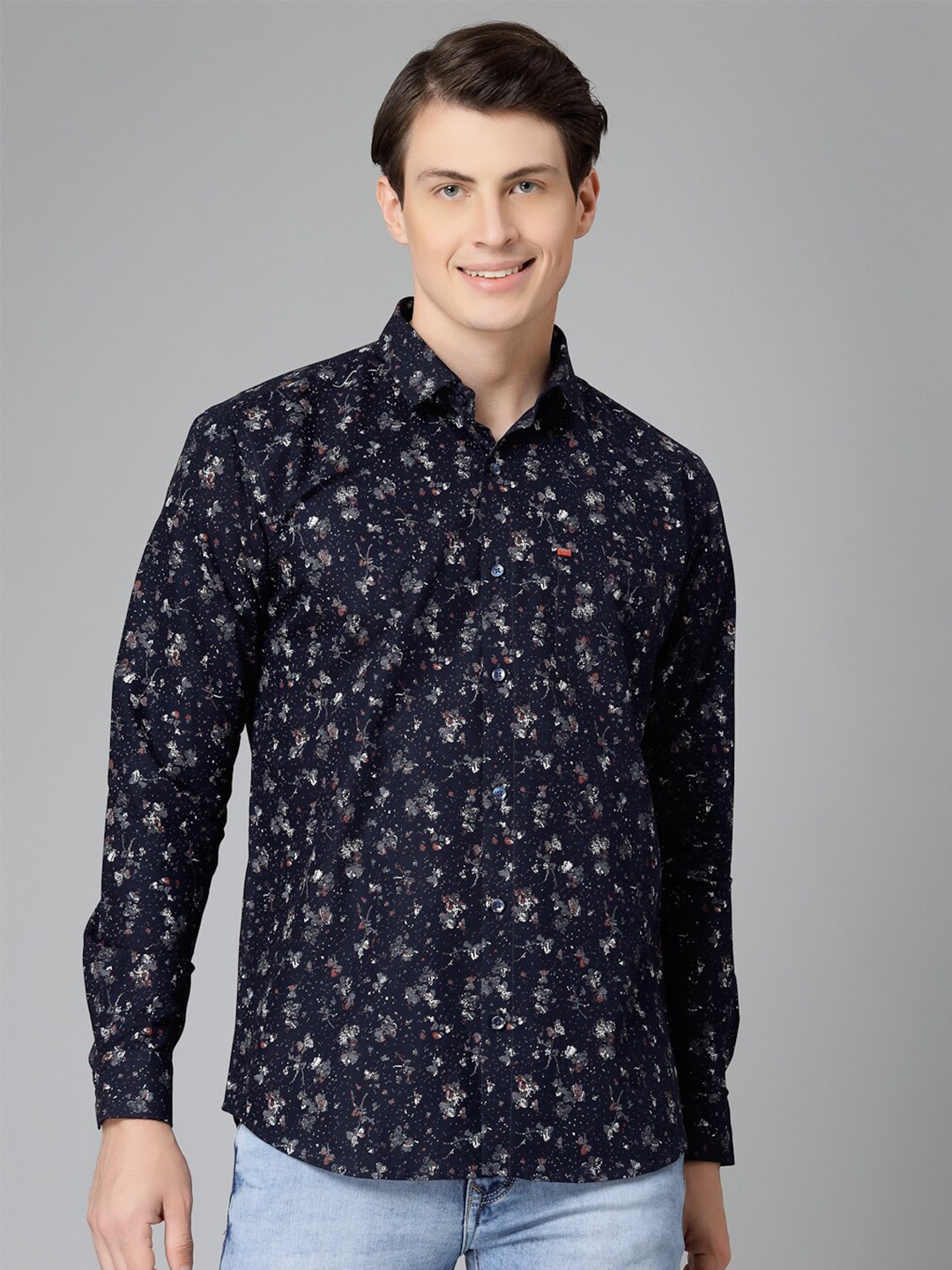 

JADEBERRY Standard Floral Printed Spread Collar Cotton Casual Shirt, Blue