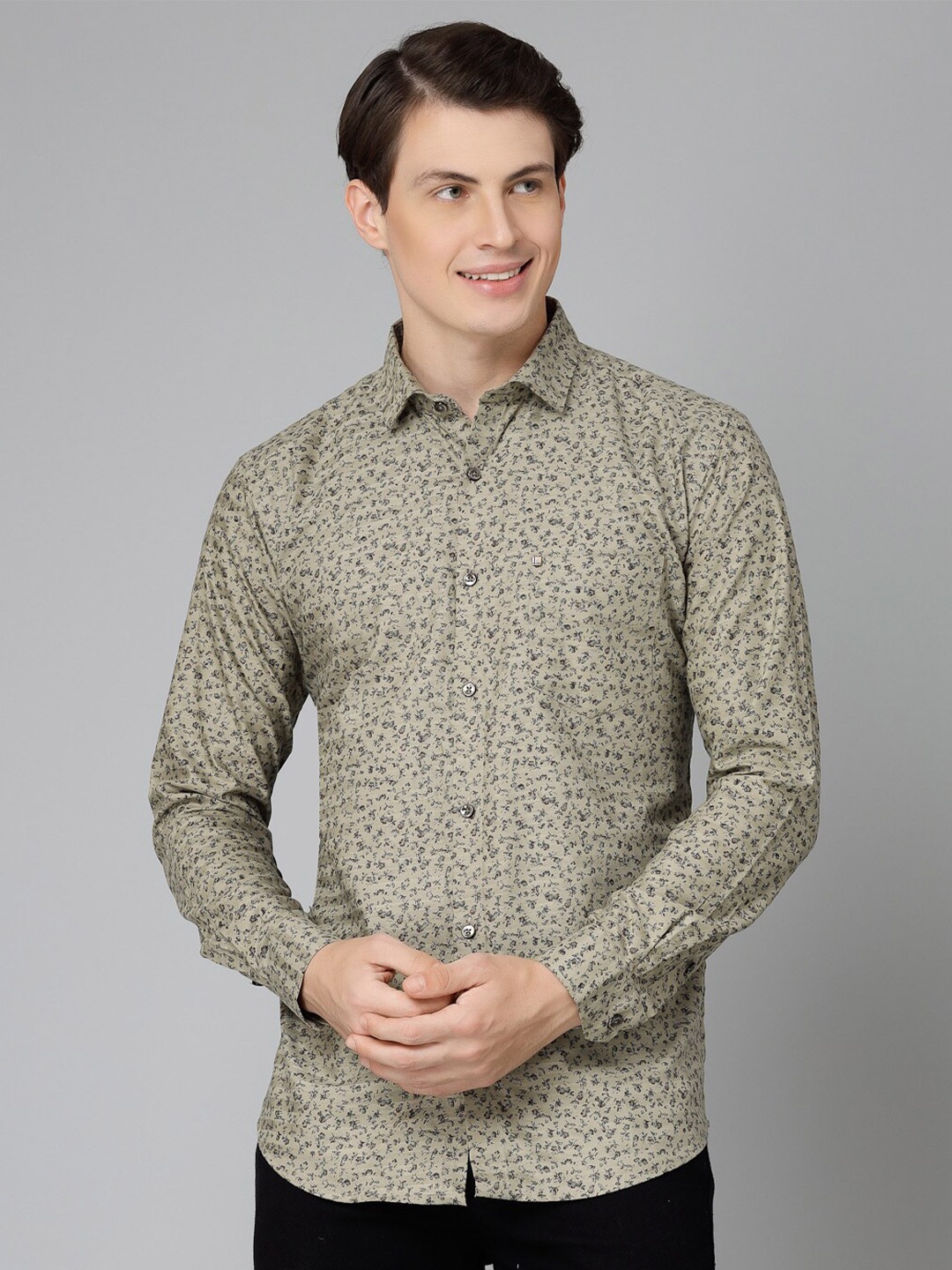 

JADEBERRY Men Standard Floral Printed Cotton Casual Shirt, Beige