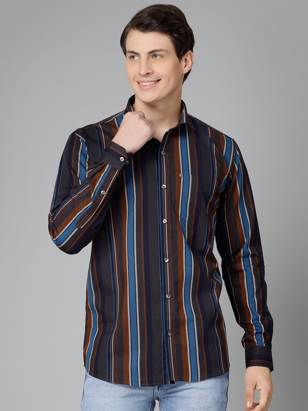 

JADEBERRY Standard Striped Cotton Casual Shirt, Grey
