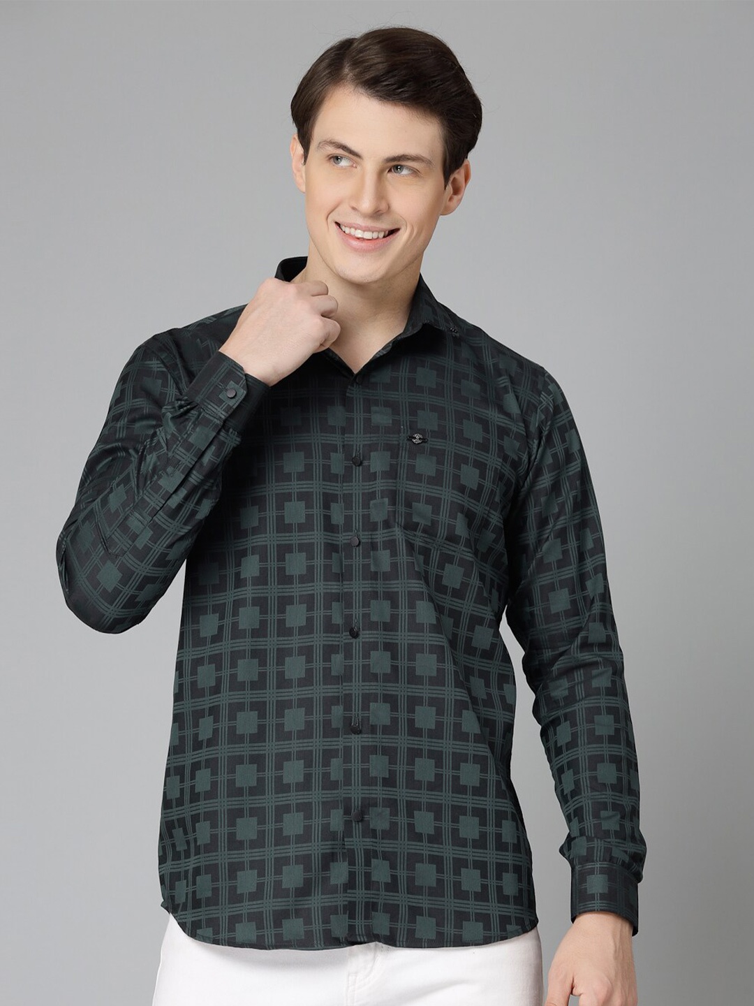 

JADEBERRY Geometric Printed Standard Cotton Casual Shirt, Green