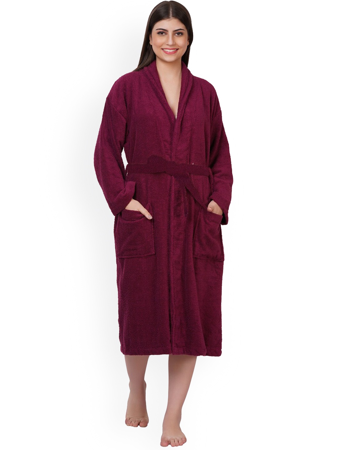 

AVI Living Unisex Pure Cotton Waist Tie-Up Bath Robe, Purple