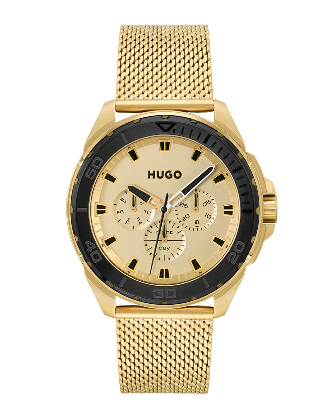 

HUGO Men Stainless Steel Bracelet Style Straps Analogue Multi Function Watch, Gold