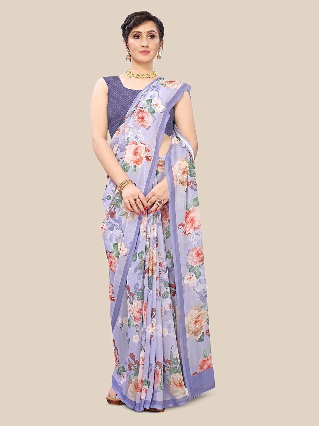 

Fevinaa Floral Printed Pure Georgette Saree, Purple