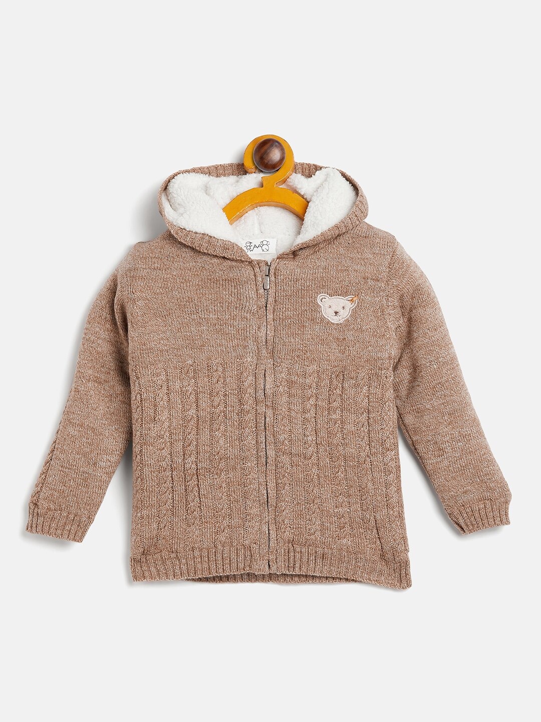 

JWAAQ Unisex Kids Cable Knit Hooded Cardigan Pure Cotton Sweater, Brown