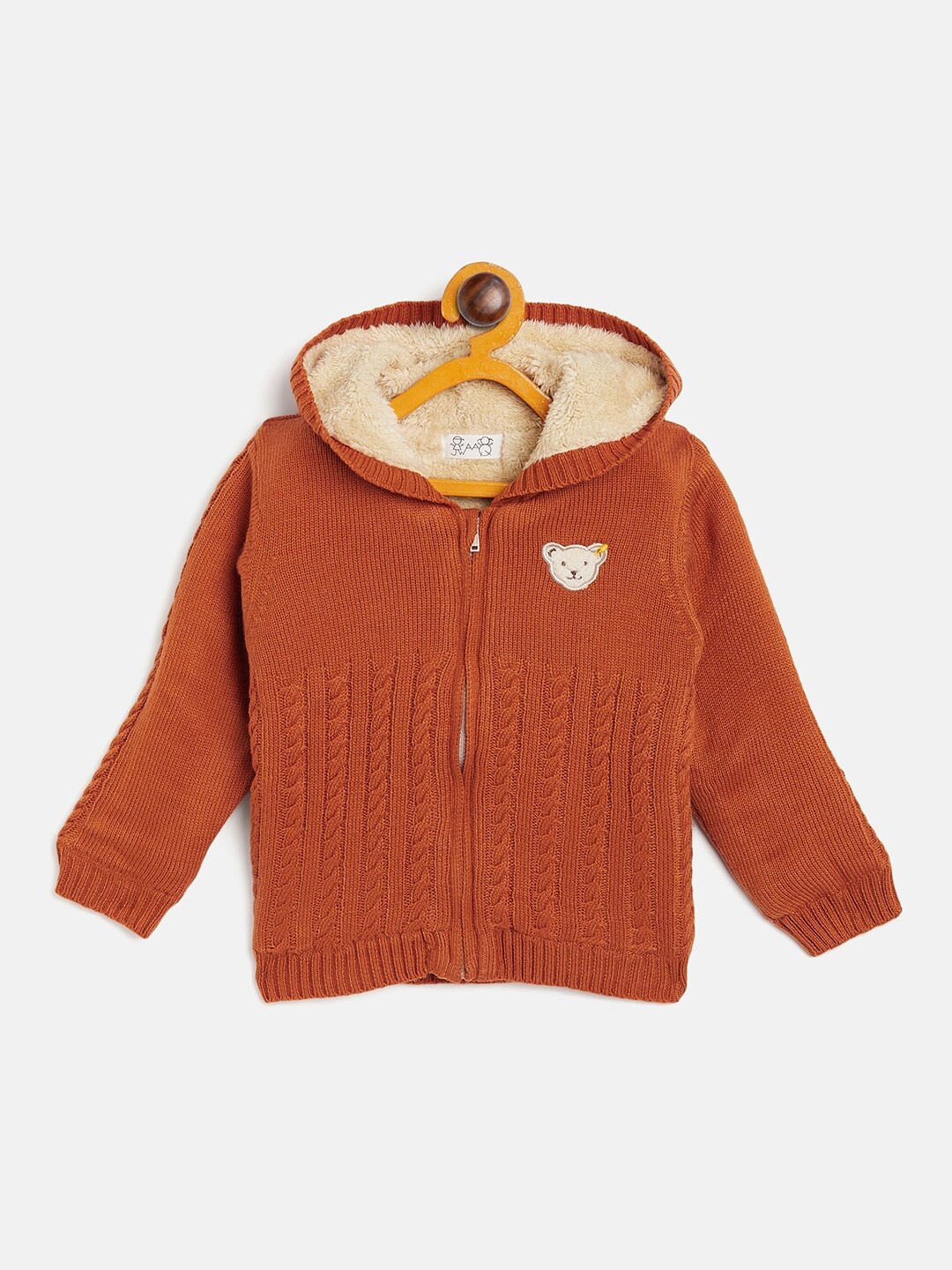 

JWAAQ Unisex Kids Cable Knit Hooded Cardigan Pure Cotton Sweater, Rust