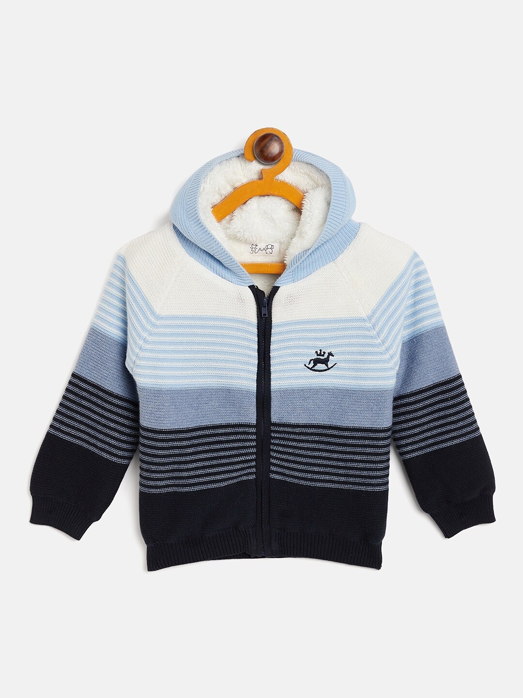 

JWAAQ Boy Striped Hooded Pure Cotton Cardigan Sweater, Blue