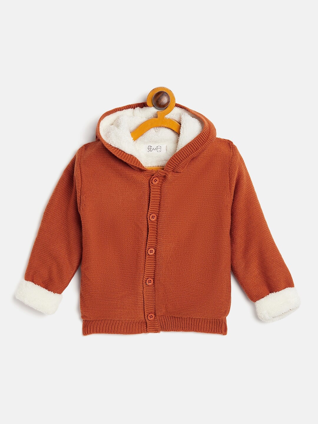 

JWAAQ Kids Hooded Pure Cotton Front Open Sweaters With Fur Lined, Rust