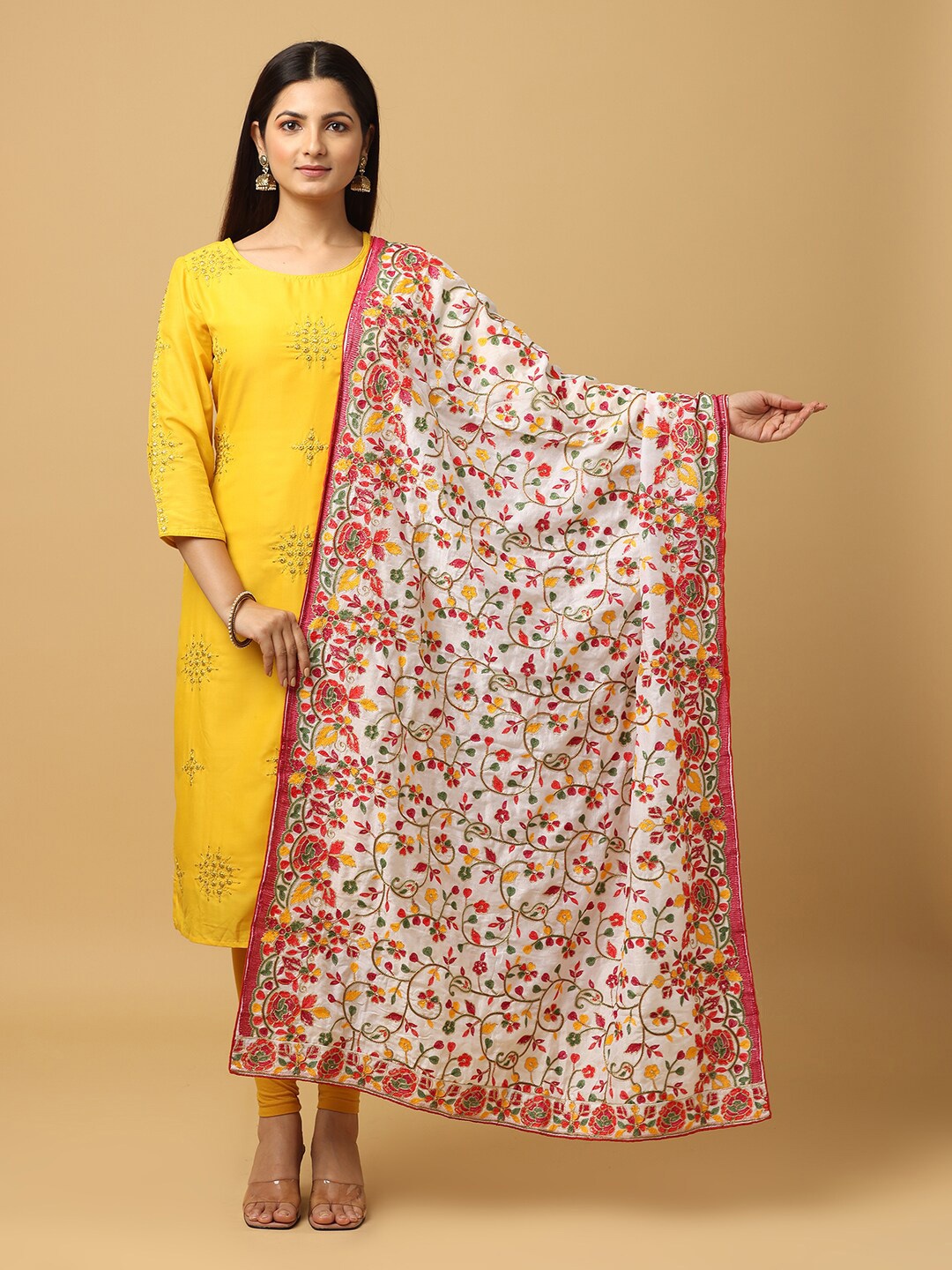

VASTRANAND Ethnic Motifs Embroidered Dupatta With Thread Work, White